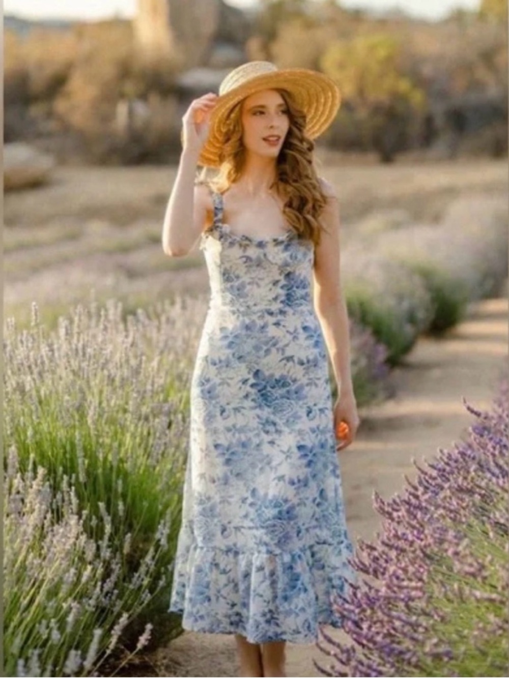 Elegant Tie Strap Floral Midi with Ruffles